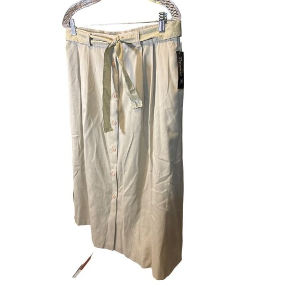 Dyanna B NWT Beige Button Front Maxi Skirt With Waist Belt Tie Size 14 - Picture 3 of 8